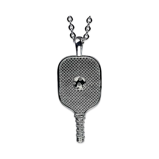 Large Silver Pickleball Paddle & Chain